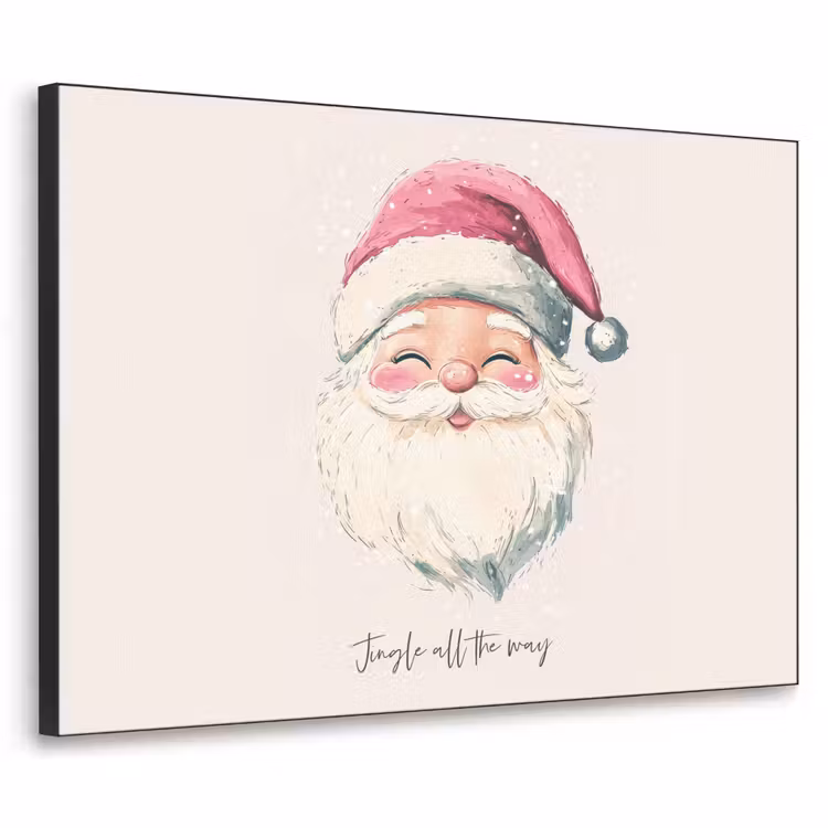 Kerstman - Kerst - Quote - Beige Textielframe zwart klein -3d