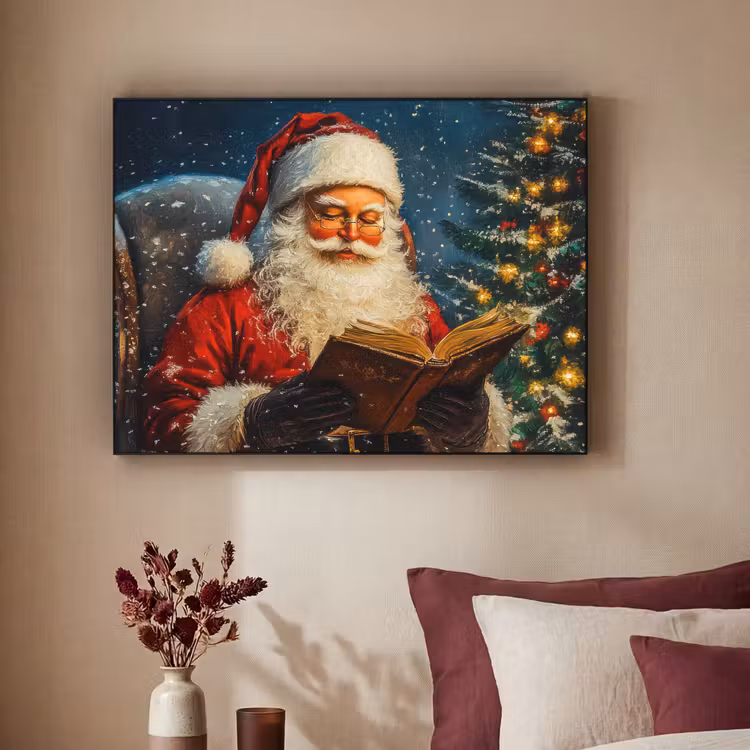 Kerstman - Kerst - Winter - Kerstboom Textielframe zwart klein -sfeer1