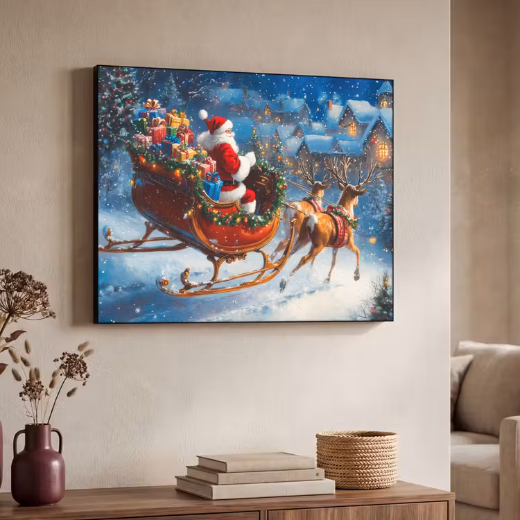 Kerstman - Rendier - Kerst - Sneeuw Textielframe zwart klein -sfeer3