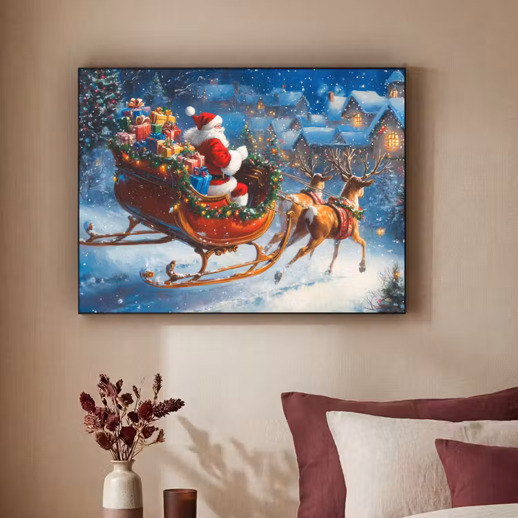Kerstman - Rendier - Kerst - Sneeuw Textielframe zwart klein -sfeer1