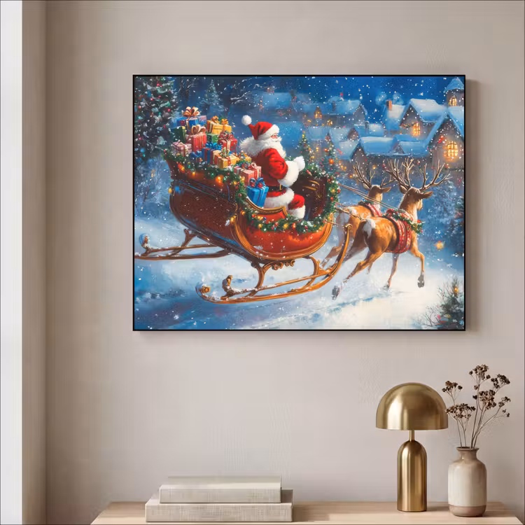 Kerstman - Rendier - Kerst - Sneeuw Textielframe - compleet frame klein -sfeer2