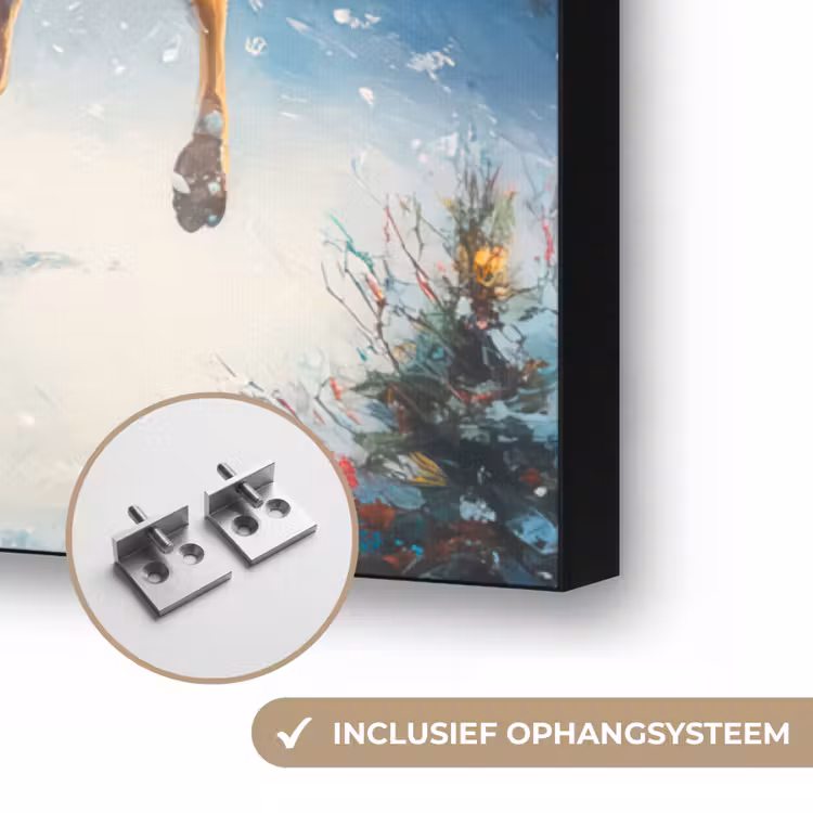 Kerstman - Rendier - Kerst - Sneeuw Textielframe zwart klein -USP_ophangsysteemNL