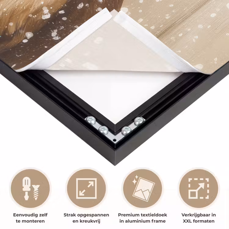Kerstman - Rendier - Sneeuw - Kleurrijk Textielframe zwart klein -USP_feed_closeupNL
