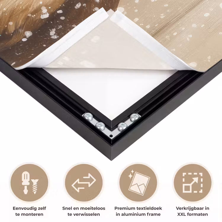 Kerstman - Rendier - Sneeuw - Kleurrijk Textielframe zwart klein -USP_closeupNL