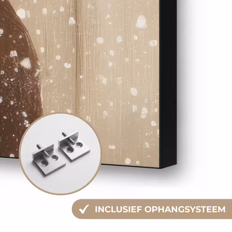 Kerstman - Rendier - Sneeuw - Kleurrijk Textielframe zwart klein -USP_ophangsysteemNL