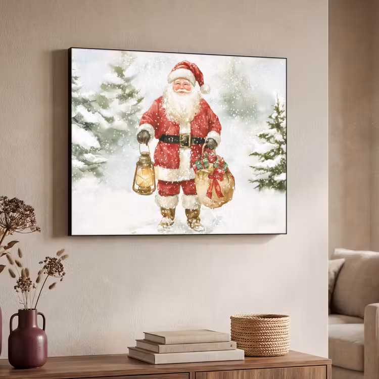 Kerstman- Winter - Sneeuw - Wit - Rood Textielframe - compleet frame klein -sfeer3