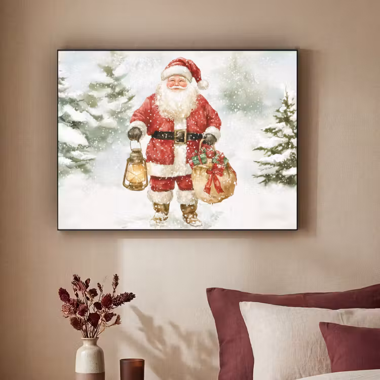 Kerstman- Winter - Sneeuw - Wit - Rood Textielframe zwart klein -sfeer1