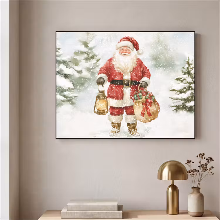 Kerstman- Winter - Sneeuw - Wit - Rood Textielframe - compleet frame klein -sfeer2