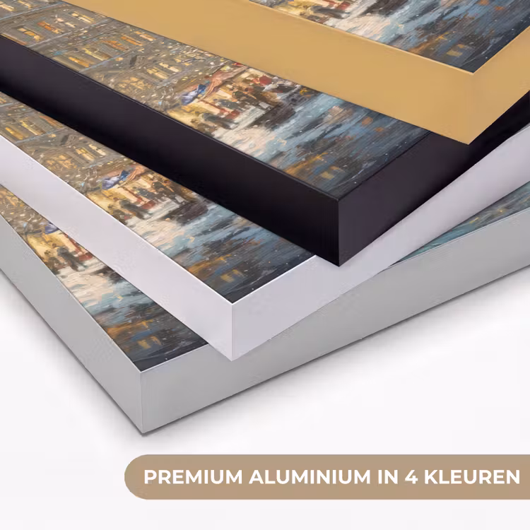 Kerstnacht - Stadsplein - Meerkleurig Textielframe zwart klein -USP_kleurenNL