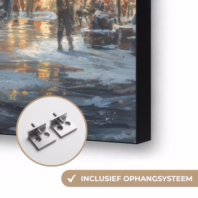 Kerstnacht - Stadsplein - Meerkleurig Textielframe zwart klein -USP_ophangsysteemNL