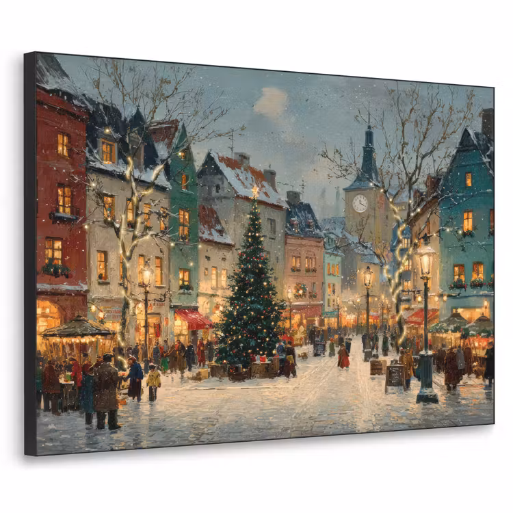 Kerstsfeer - Stadsplein - Kleurrijk Textielframe - compleet frame klein -3d
