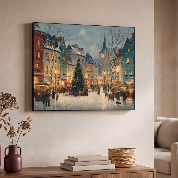 Kerstsfeer - Stadsplein - Kleurrijk Textielframe - compleet frame klein -sfeer3