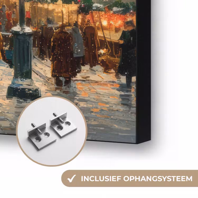Kerstsfeer - Stadsplein - Kleurrijk Textielframe zwart klein -USP_ophangsysteemNL