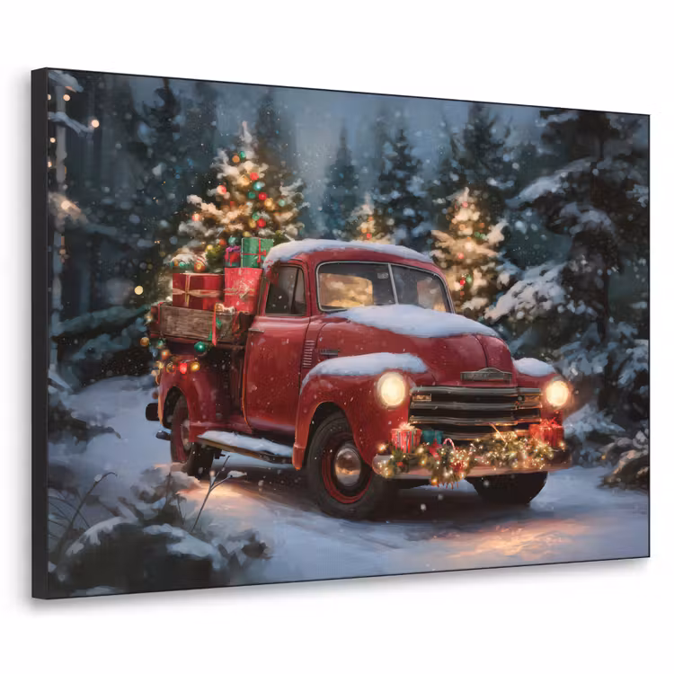 Kersttruck - Sneeuwbos - Rood Textielframe zwart klein -3d