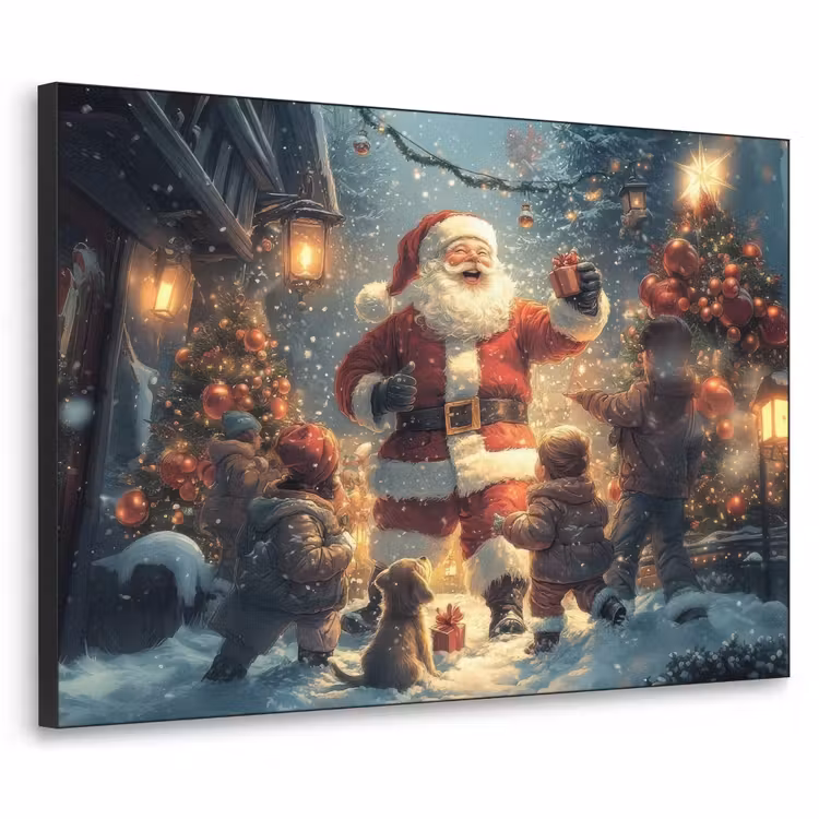 Kerstvreugde - Sneeuw - Kleurrijk Textielframe zwart klein -3d