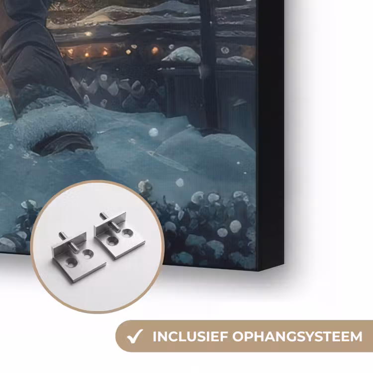 Kerstvreugde - Sneeuw - Kleurrijk Textielframe zwart klein -USP_ophangsysteemNL