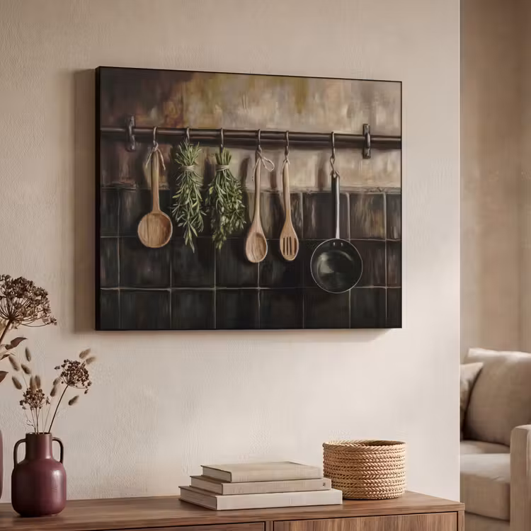 Keukengerei - Rustiek - Tegels - Kruiden Textielframe zwart klein -sfeer3