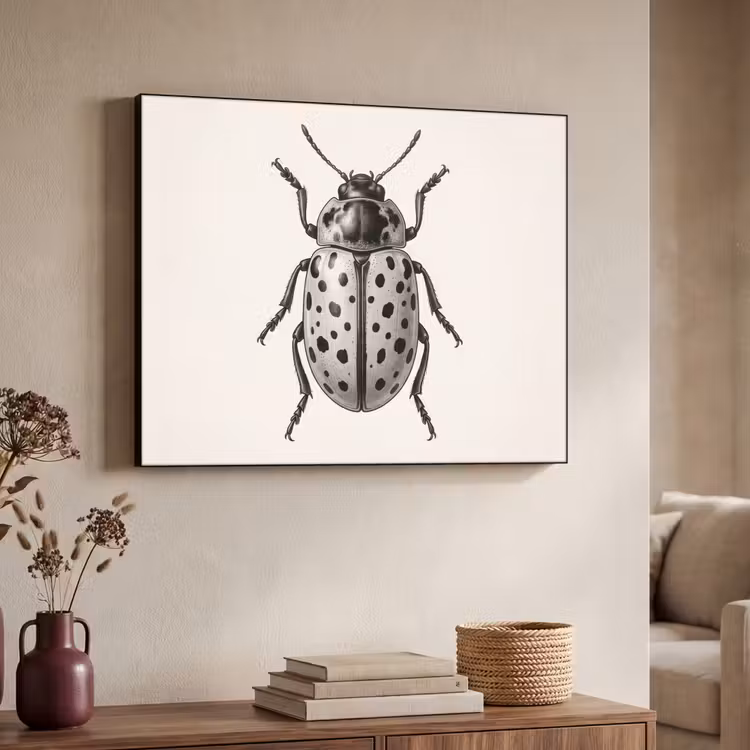 Kever - Insect - Vintage Textielframe zwart klein -sfeer3