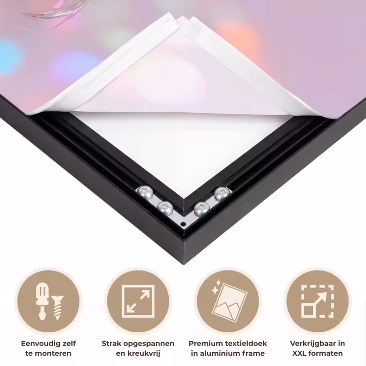 Kever - Metallic - Lichteffect - Roze Textielframe zwart klein -USP_feed_closeupNL