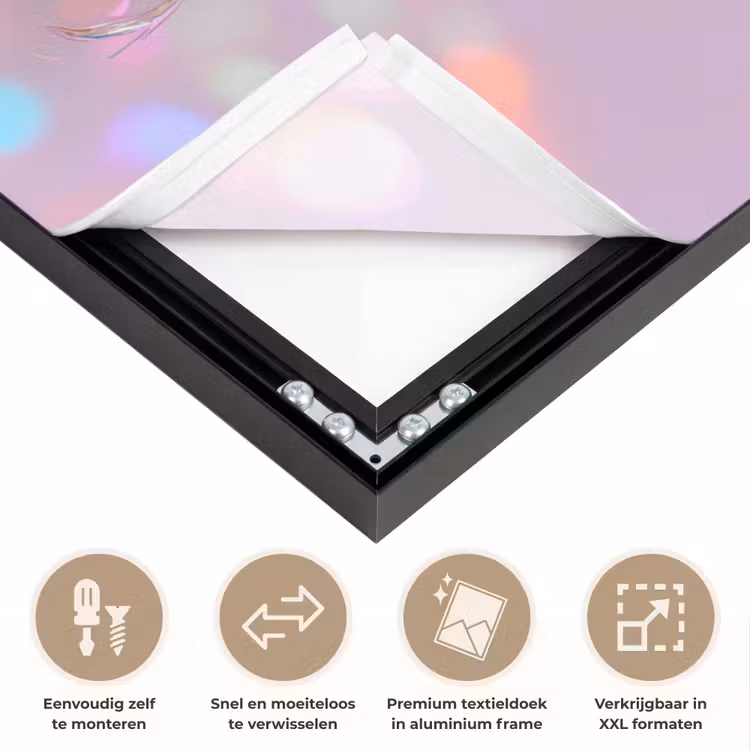 Kever - Metallic - Lichteffect - Roze Textielframe zwart klein -USP_closeupNL