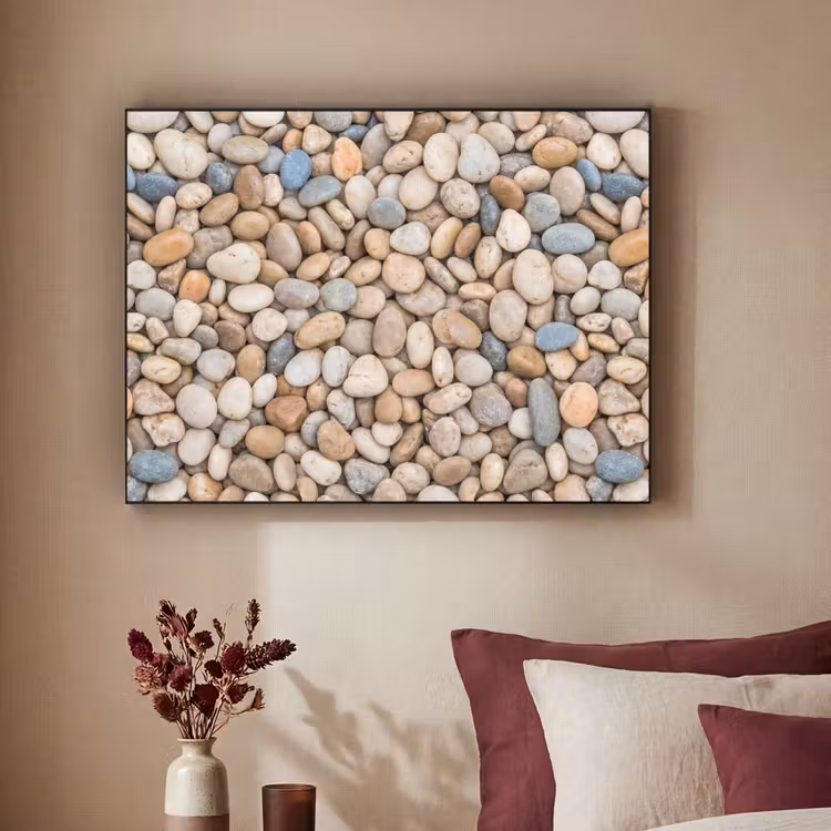 Kiezelstenen - Natuur - Textuur - Beige - Grijs Textielframe zwart klein -sfeer1
