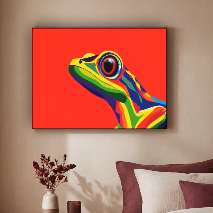 Kikker - Kleurrijk - Strepen - Ogen Textielframe - compleet frame klein -sfeer1
