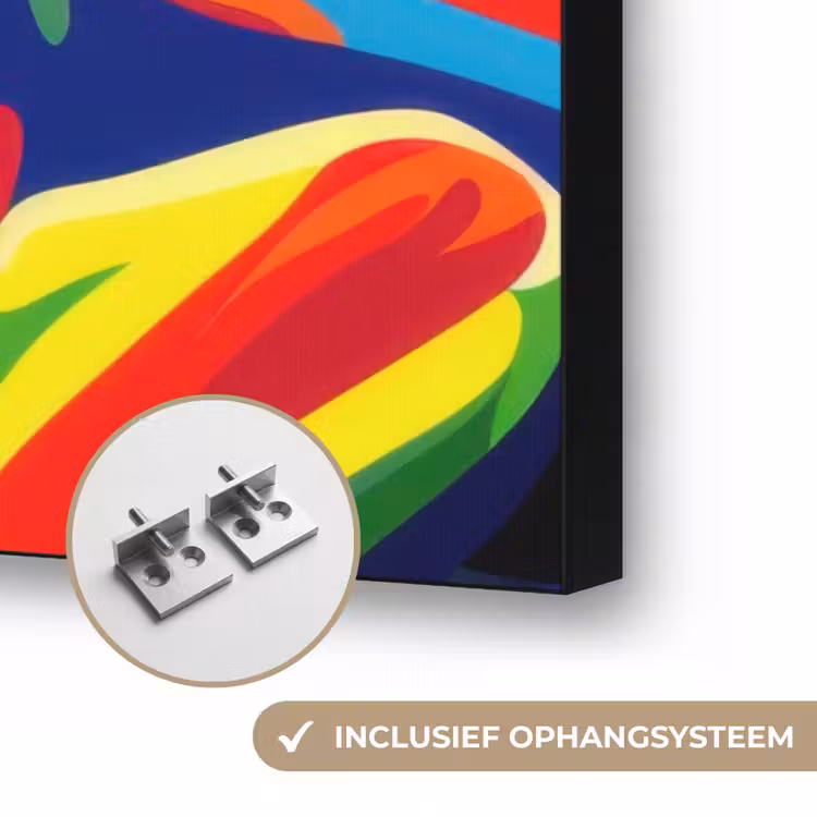 Kikker - Kleurrijk - Strepen - Ogen Textielframe zwart klein -USP_ophangsysteemNL