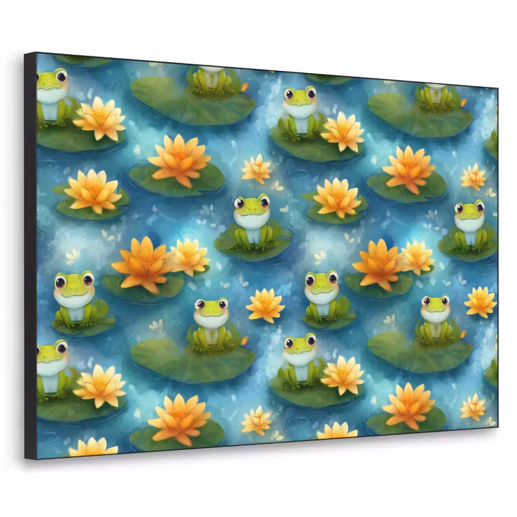 Kikker - Lelies - Groen Textielframe zwart klein 947 -3d