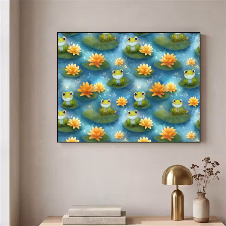 Kikker - Lelies - Groen Textielframe zwart klein 947 -sfeer2