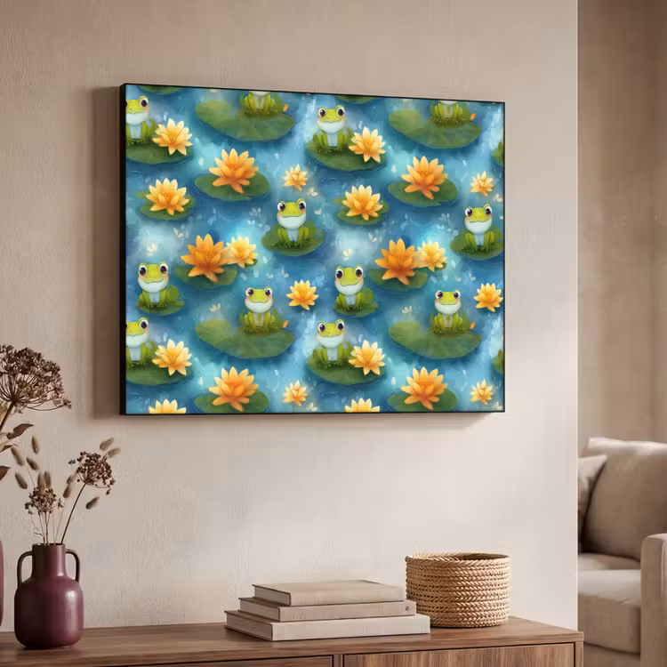 Kikker - Lelies - Groen Textielframe zwart klein 947 -sfeer3