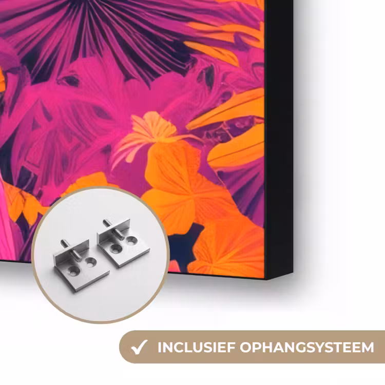 Kimono - Roze - Panda - Bloemenkroon Textielframe zwart klein -USP_ophangsysteemNL