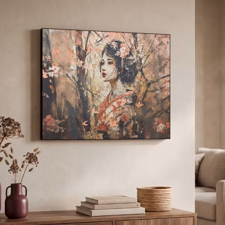 Kimono - Vrouw - kersenbomen Textielframe zwart klein -sfeer3
