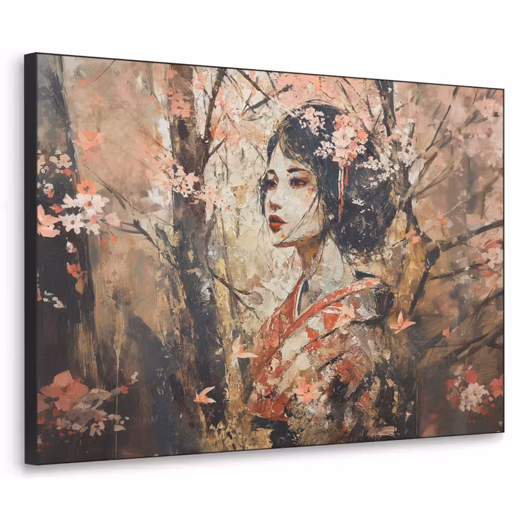 Kimono - Vrouw - kersenbomen Textielframe zwart klein -3d