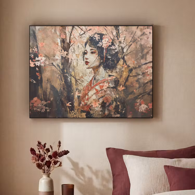 Kimono - Vrouw - kersenbomen Textielframe zwart klein -sfeer1