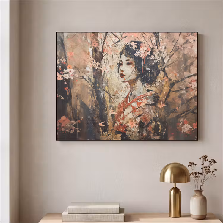 Kimono - Vrouw - kersenbomen Textielframe zwart klein -sfeer2