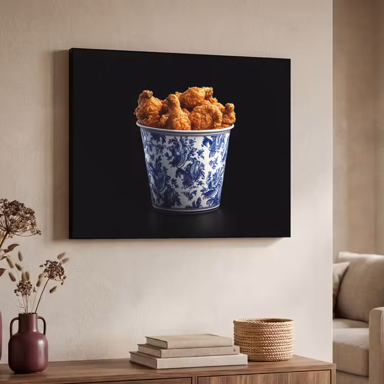 Kip - Bucket - Delfts blauw - Lekker Textielframe - compleet frame klein -sfeer3