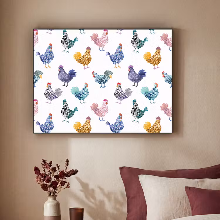 Kippen -Aquarel - Kleurrijk Textielframe zwart klein 947 -sfeer1