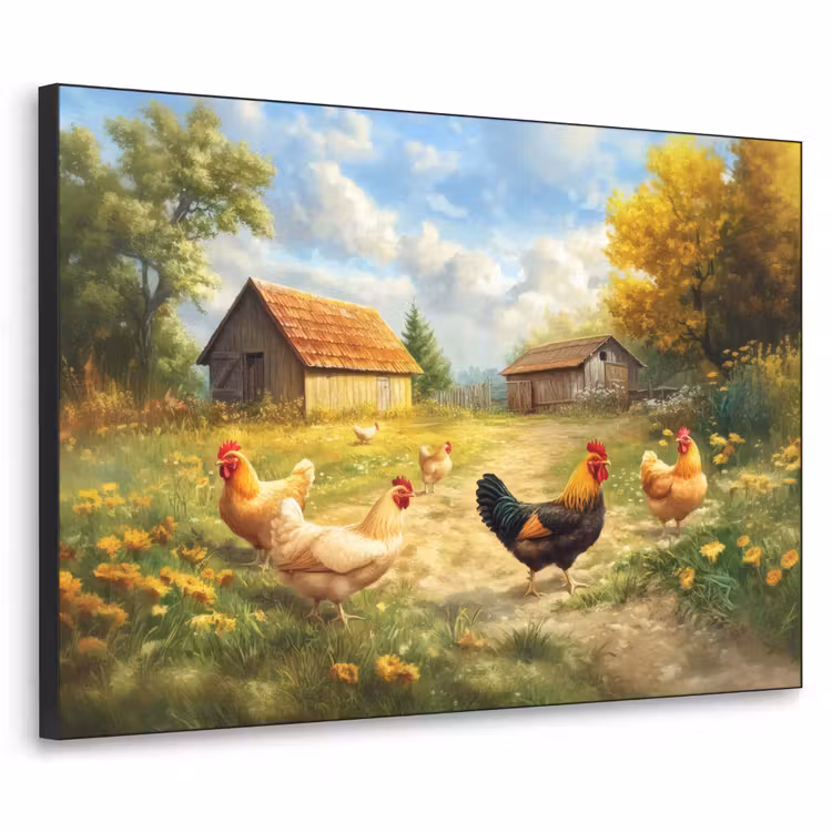 Kippen - Landelijke rust - Natuur Textielframe - compleet frame klein -3d