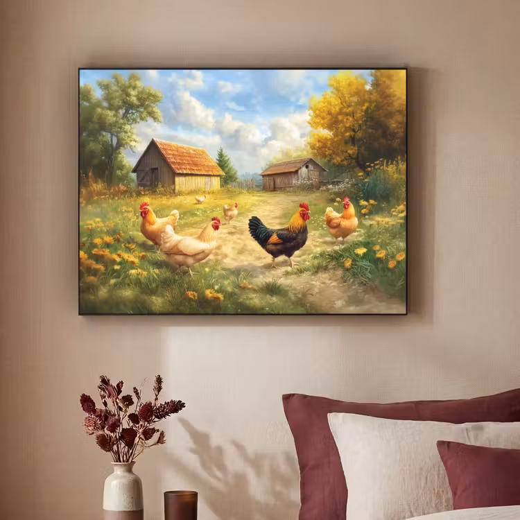 Kippen - Landelijke rust - Natuur Textielframe zwart klein -sfeer1