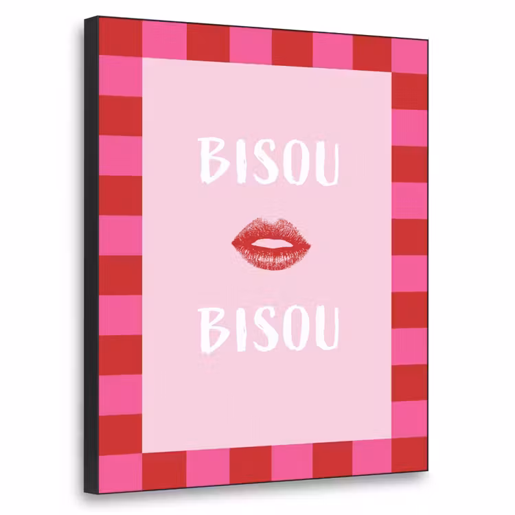 Kiss - Roze - Frans - Valentijn Textielframe - compleet frame klein -3d