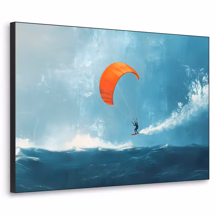 Kitesurfer - Oranje - Zee - Lucht Textielframe - compleet frame klein -3d
