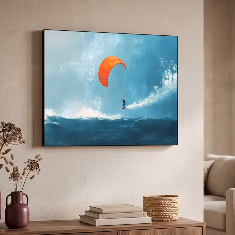 Kitesurfer - Oranje - Zee - Lucht Textielframe - compleet frame klein -sfeer3