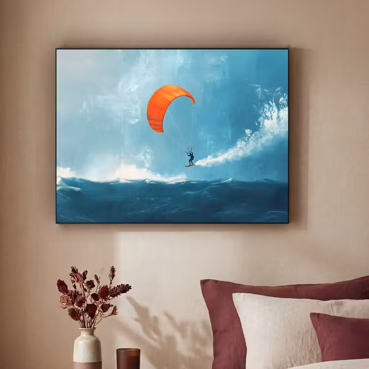 Kitesurfer - Oranje - Zee - Lucht Textielframe - compleet frame klein -sfeer1