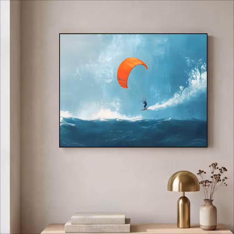 Kitesurfer - Oranje - Zee - Lucht Textielframe - compleet frame klein -sfeer2