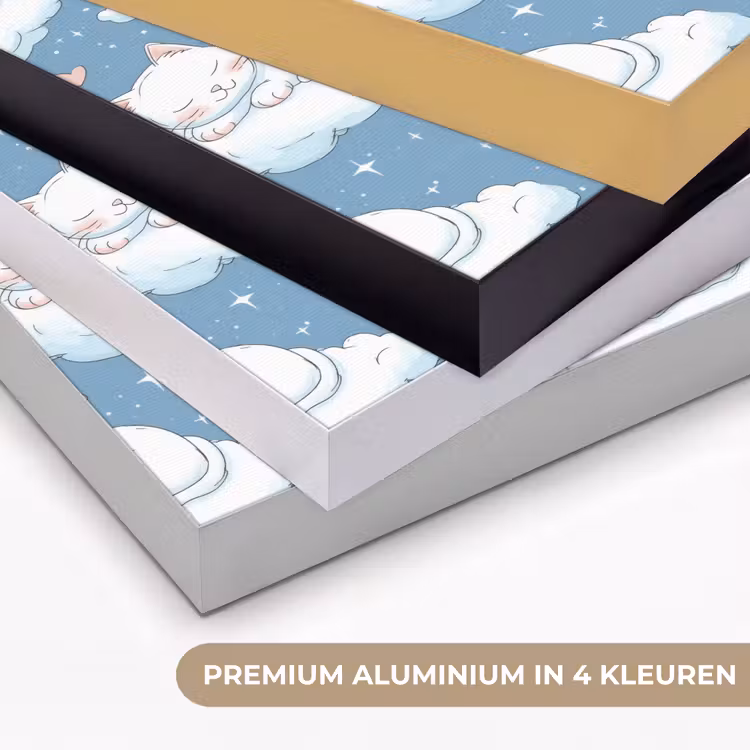 Kitten - Wolken - Blauw Textielframe zwart klein 947 -USP_kleurenNL