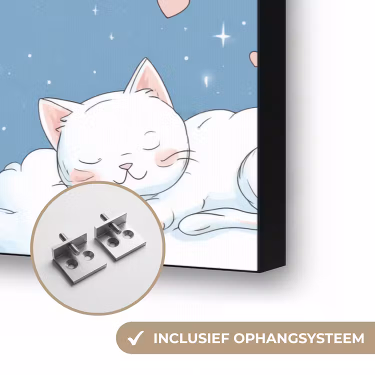 Kitten - Wolken - Blauw Textielframe zwart klein 947 -USP_ophangsysteemNL