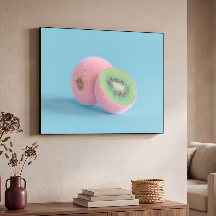 Kiwi - Blauw - Surrealistisch Textielframe zwart klein -sfeer3