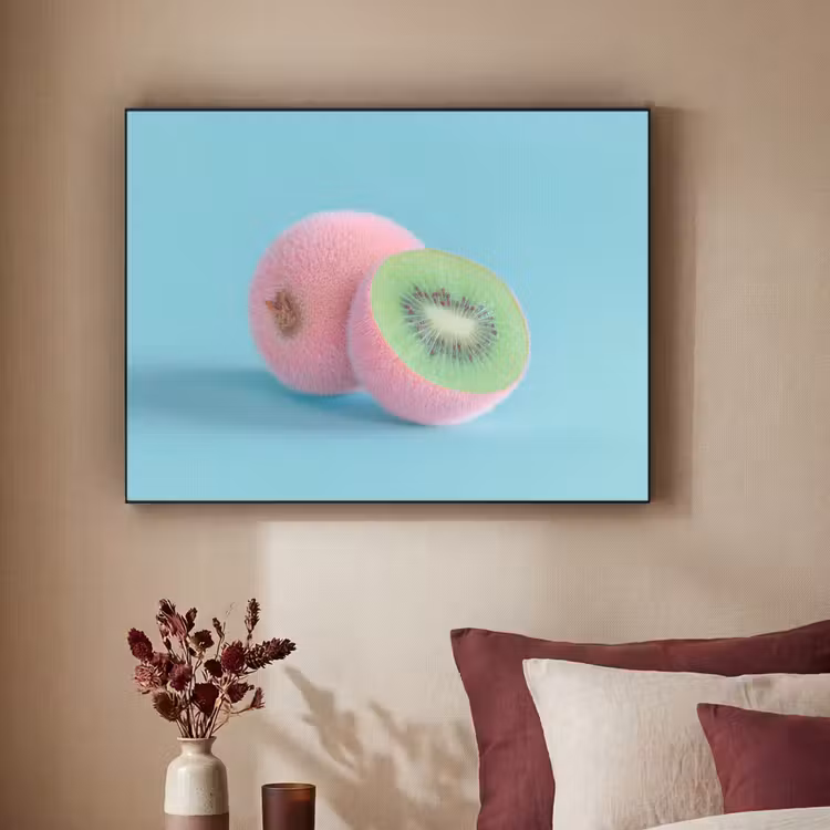Kiwi - Blauw - Surrealistisch Textielframe - compleet frame klein -sfeer1