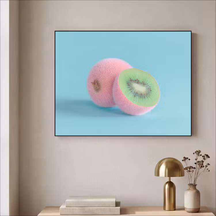 Kiwi - Blauw - Surrealistisch Textielframe - compleet frame klein -sfeer2