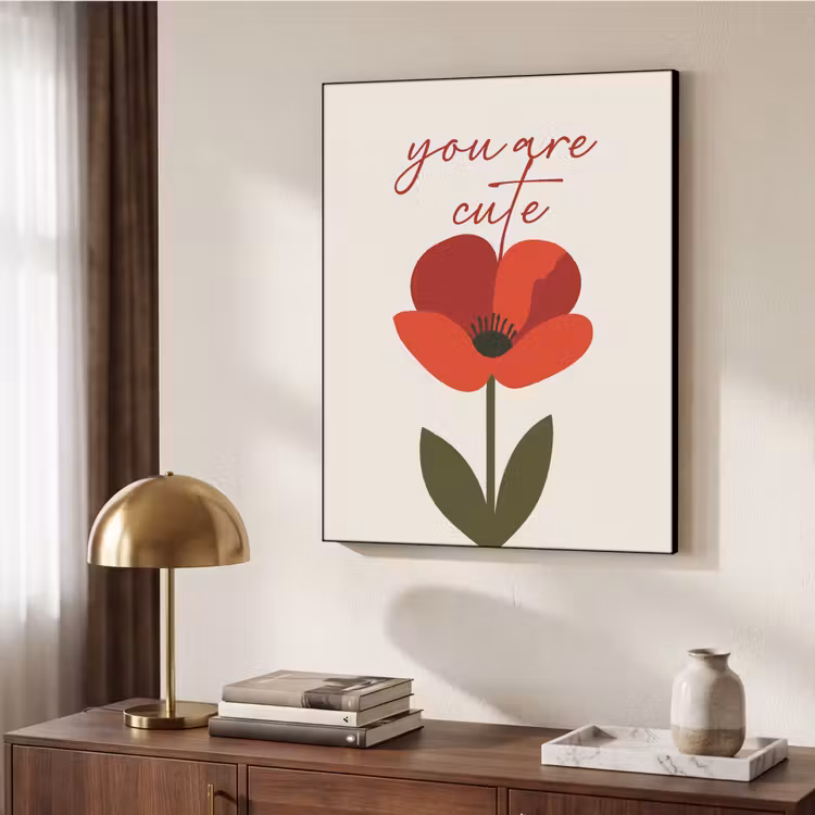 Klaproos - Bloem - Rood - Valentijn Textielframe zwart klein -sfeer3